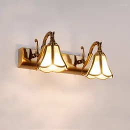 Wall Lamp Europe Vintage Golden Light 320mm Trumpet Glass Shade Bedroom Bathroom Toilet Makeup Mirror Front E14 Bulb Replacable