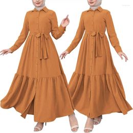 Ethnic Clothing 2024 Women Muslim Islamic Long Sleeve Ruffled Dress Modest Ramadan Abaya Kaftan Arab Robe Female Vestidos Clothes