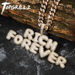 TOPGRILLZ Custom Name Bubble Letters Pendant Necklace Hip Hop Mens Personalized Jewelry Gold Silver Charm Chains Gifts 240220