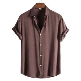 Top Selling Product In Summer Mens Fashion Trend Casual Solid Color Lapel Shortsleeved Shirt Camisas Para Hombre 240219