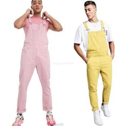 Mens Jeans Denim Pants Men Overalls Vintage Slim Fit Mans Clothing Yellow Pink Homme Jumpsuit Trousers 2022 Europe America StyleMens