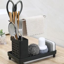 Kitchen Storage Sink Rack With Drainer Tray Rag Towel Sponge Hanger Utensil Soap Brush Holder Accessories