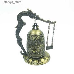 Other Home Decor Exquisite Antique Home Decoration Zinc Alloy Vintage Style Bronze Slot Dragon Carved Buddhist Bell Chinese Geomantic Artware Q240229