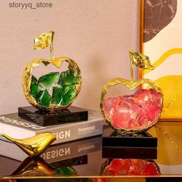 Other Home Decor Metal Apple Crystal Fruit Sculpture Hollow Simulation Crafts Crystal Apple Metal Figurine Decorative Figurines Home Decoration Q240229