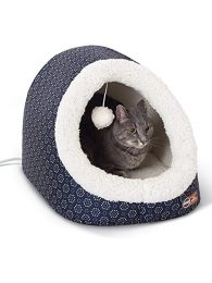 Mats K&H Pet Products ThermoPet Cave Cat Bed Heated Navy/Geo Flower 17 X 15 X 13 Inches