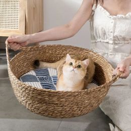 Baskets SemiClosed Rattan Cat Nest, Cat Bed Linen, Summer Kennel, Pet Supplies, Woven Basket, Laundry Storage Basket