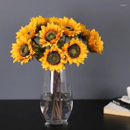 Decorative Flowers 5pcs Single Sunflower Artificial Flower Silk Home Decoration Wedding Bouquet Party Fake Fallow Wall Accessories