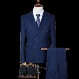 Suits Jacket Vest Pants Men Double Breasted Suit Fashion Solid Colour Groom Wedding Dress Blazers Coat Casual Business Trousers