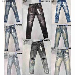 Men's Jeans Mens purple jeans designer PL8821587 Ripped Biker Slim Straight Skinny Pants Designer True Stack Fashion Trend Brand Vintage Pant brand 240229