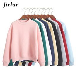 Jielur Wholesale MXXL Cute Women Hoodies Pullover 9 Colors Autumn Coat Winter Loose Fleece Thick Knit Sweatshirt Female 240223