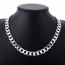 Chains 20 22inch 12 Mm Curb Chain Necklace For Men Silver 925 Necklaces Choker Man Fashion Male Jewellery Wide Collar Torque Colar2125