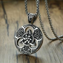 Celtic Trinity Knot Circle Tag Pendant Necklace Triquetra Symbol Round Charm With Stainless Steel Chain Punk Irish Concentric Knot Jewelry Accessories Wholesale
