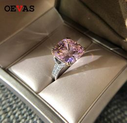 OEVAS 100 925 Sterling Silver Sparkling Square Pink Yellow White High Carbon Diamond Wedding Rings For Women Fine Jewery Gifts 201034706