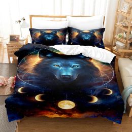 Set Personality Wolf Bedding Set Single Twin Full Queen King Size Wolf Bed Set Aldult Kid Bedroom Duvetcover Sets 3D Print 032 Sheer Curtains