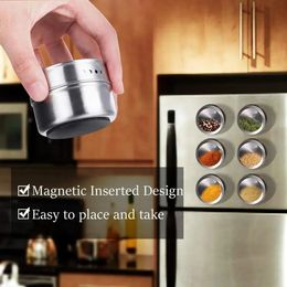 Magnetic Spice Jar Stainless Steel Seasoning Pot Set Household Condiment Bottle Storage Tank Rack with Stickers Kitchen Tools 240220