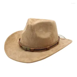 Berets Unisex Adult Felt Cowboy Hat Vintage Skull Roll-Up Wide Brim Western For Women And Men Casual Caps
