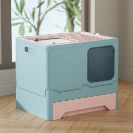 Boxes Fully Enclosed Collapsible Large Cat Litter Box Top Entry Isolation Odor Toilet Open the Drawer for Easy Sand Change ProtectFeet