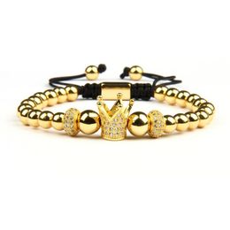 New Clear Cz Cylinders Crown Braiding Men Bracelet Whole 6mm Top Quality Brass Beads Party Gift Jewelry337G