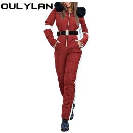 Sets New One Piece Ski Suit Women Jacket Winter Jumpsuit Female Hooded Cotton Bodysuit Zipper Overalls For Woman Tracksuits