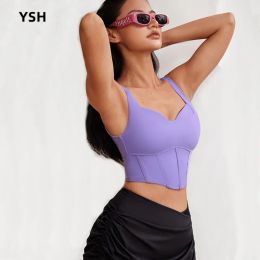 Bras YUSHUHUA Dark V Neck Yoga Tank Tops Women Fitness Crop Top Shockproof Sports Bras Gym Sleeveless Training Sport Top Running Vest