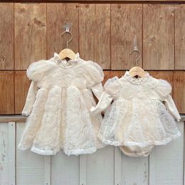 Girl Dresses Born Baby Girls Floral Princess Dress Cotton Autumn Infant Toddler Child Mesh Bubble Sleeve Kids Clothes