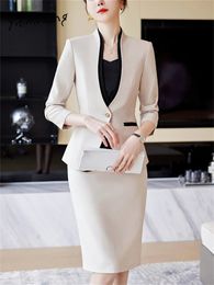 Yitimuceng Slim 2 Piece Sets for Women Fashion Office Ladies Long Sleeve V Neck Single Button Blazers Chic Skirt Suits 240226