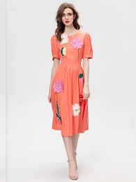 Luxury Runway Dresses Sweet Summer Women's Designer High Quality Fashion Party Embroidery Casual Catwalk Pretty Chic Midi Dress