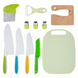 Tools 11Pcs Toddler Knife Set with Cutting Board Portable Plastic Kitchen Knife Set with Potato Chipper Reusable Children Cooking