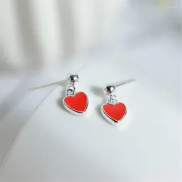 Stud Earrings Fashion Red Love Round Bead Silver Plated Jewelry Temperament Epoxy Heart Shaped E277