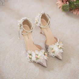 Sandals Woman Shallow Shoes String Bead Zapatos Para Mujeres Floral Design Sandalias Flower Decoration Summer Chaussure Femmes