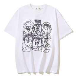 Cartoon Graffiti Men Women T-shirt Short Sleeve Summer High Street Men's Tshirts Cotton Tee White