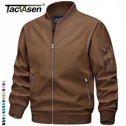 TACVASEN Spring Fall Thin Bomber Jackets Mens Jacket Lightweight Casual Windbreaker Zip Pockets Coats Biker Outwear Outdoor Male 240220