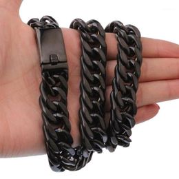 Chains Punk Black 15 17mm Heavy Mens Jewelry 316L Stainless Steel Necklace Or Bracelet Double Curb Cuban Gift 7-40 1277N
