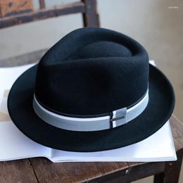 Berets Big Size Wool Fedora Hat For Men Fashionable Fall Winter Short Brim Felt High Quality