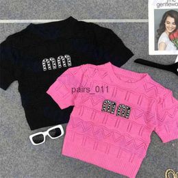 Women's Blouses Shirts Rhinestone Letter Shirt Designer Knitted Sexy Hollow Sweater Multi Color 240229