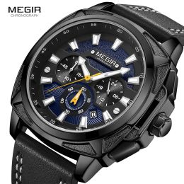 Watches Megir New Military Sport Watches Men Leather Strap Waterproof Quartz Watch Man Top Brand Chronograph Wristwatch 2128