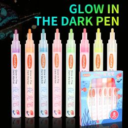 Pens 8 Colours Fluorescent Pens Highlighter Colourful Paint Pen Glow in The Dark Bright DIY Luminous Marker Pen Craft Pen for Drawing