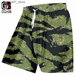 Men's Shorts OGKB New Summer Casual Shorts Mens Cool Print Green Camo 3D Beach Board Shorts Mens Hip Hop Punk Elastic Waist Trousers Q240229