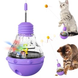 Toys Glowing Light BulbTumbler Cat Treat Dispenser Toys Interactive Kitten Puzzle Toy Infoor Kitty Feeding Puzzles Treats Feeder Ball