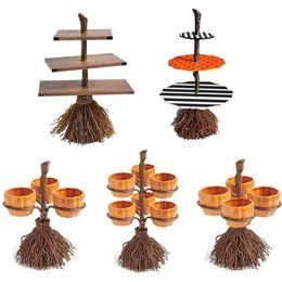 Halloween Pumpkin Snack Plates Rack Witch Bowl Dessert Fruit Dishes Party Buffet Display Tray For Food Plates Decoration 240223