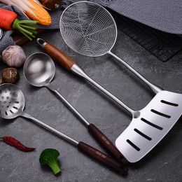 Utensils Large Stainless Steel Fish Frying Spatula Egg Pan Scoop Nonstick Long Wood Handle Steak Slotted Flat Shovel Kitchen Cooking Tool