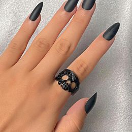 Cluster Rings XEDZ Gothic Skull Bone Alloy Open Punk Black/Gold/Sliver Colour Charm Adjustable Ring For Women Men Halloween Jewellery Gifts