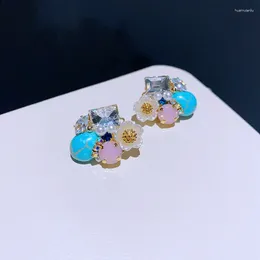 Stud Earrings MIGGA Handmade Semi Precious Stone Flower For Women Original Design Luxury Party Jewellery