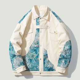 Streetwear Vintage Jackets Mens Japanese Harajuku Pattern Embroidery Ptachwork Coats Hip Hop Casual Loose Varsity Jacket Unisex 240226