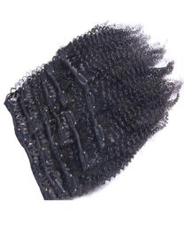 7pcsset 120g virgin mongolian Afro Kinky Curly Clip In Human Hair Extensions 120g clips ins on remy hair extensions natural blac5718584