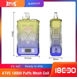 정통 ATV 18000puff 일회용 vape 펜 5% 메쉬 코일 25ml 사전 채워진 포드 750mah 배터리 E 담배 16 플라보 스톡