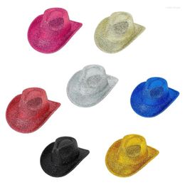 Berets Womens Vintage Wide Brim Hat Cowgirl Glitter Metalic Party Prop Dropship