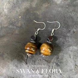 Dangle Earrings 13MM Natural Tiger's Eye Silver 925 Hanging Original Gemstone Women High Quality Jewellery Design Handmade