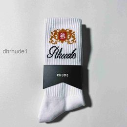 Rhude Men Socks Women Designer sock Luxury fashion antibacterial deodorant sports socks Popular high quality cotton band letter knit socks white black soft so 456D