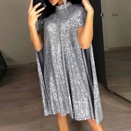 Womens Puff Long Slit Sleeve Glitter Dress Evening Sparkly Loose Fit Mini Short Dresses Sequin Cocktail Party 240227